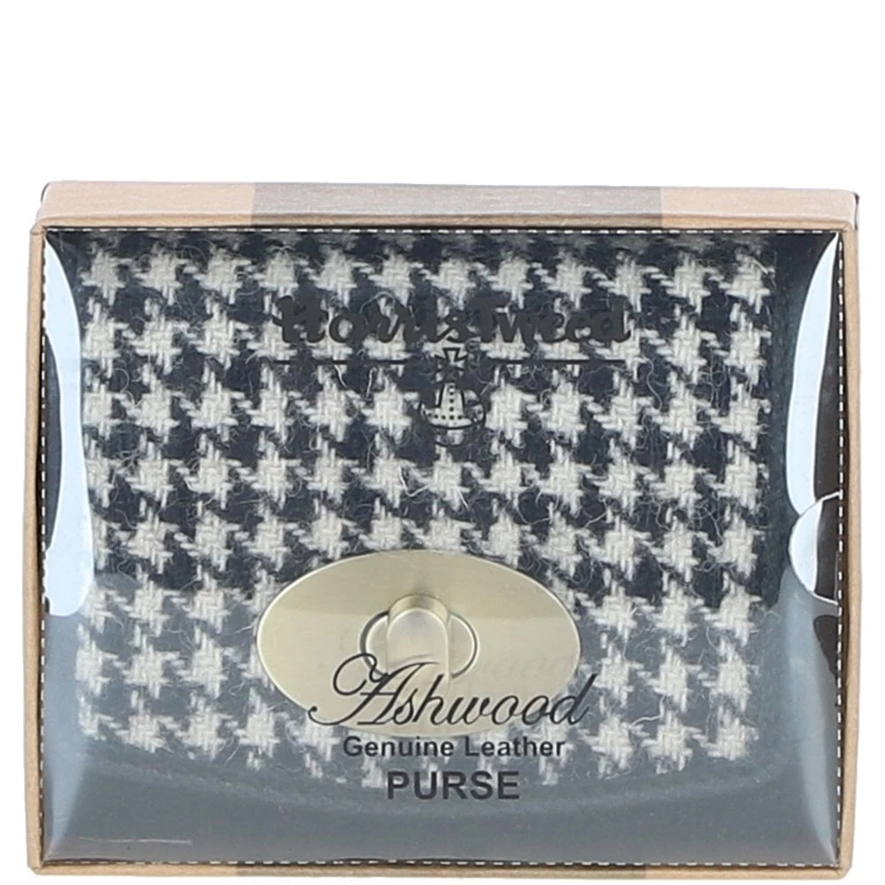 Elegant Leather X Harris Tweed Trifold Twist-Lock Purse Black/White: TW-10-12-BW - Image 2