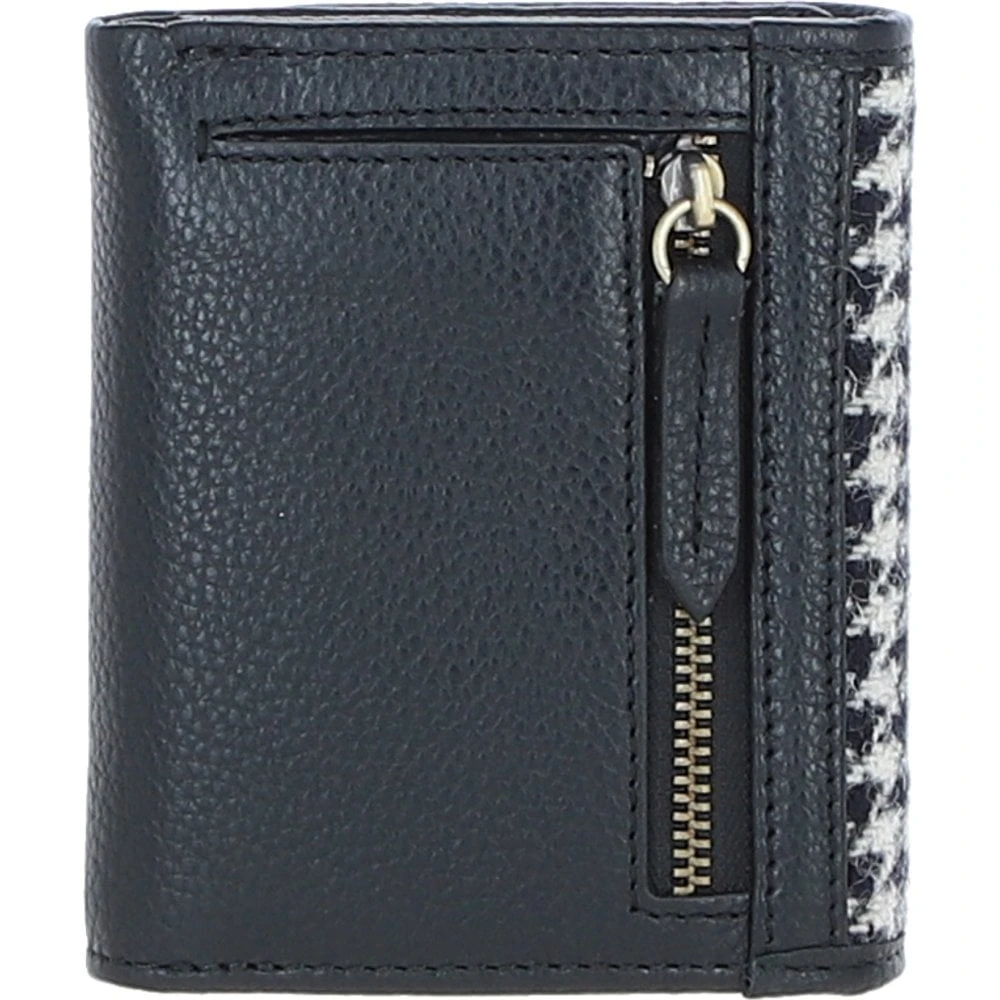 Elegant Leather X Harris Tweed Trifold Twist-Lock Purse Black/White: TW-10-12-BW - Image 3