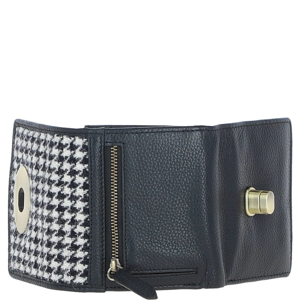 Elegant Leather X Harris Tweed Trifold Twist-Lock Purse Black/White: TW-10-12-BW - Image 6