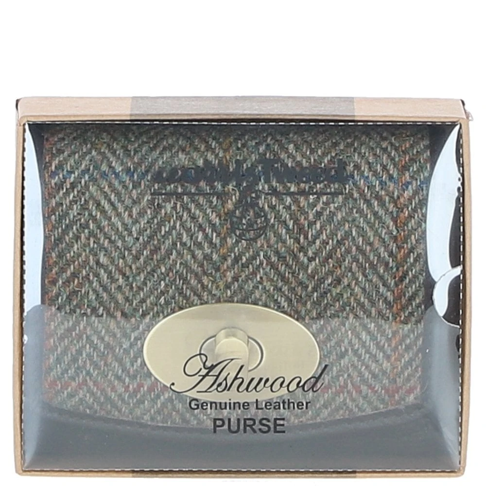 Elegant Leather X Harris Tweed Trifold Twist-Lock Purse Brown/Green: TW-10-09-BG - Image 2
