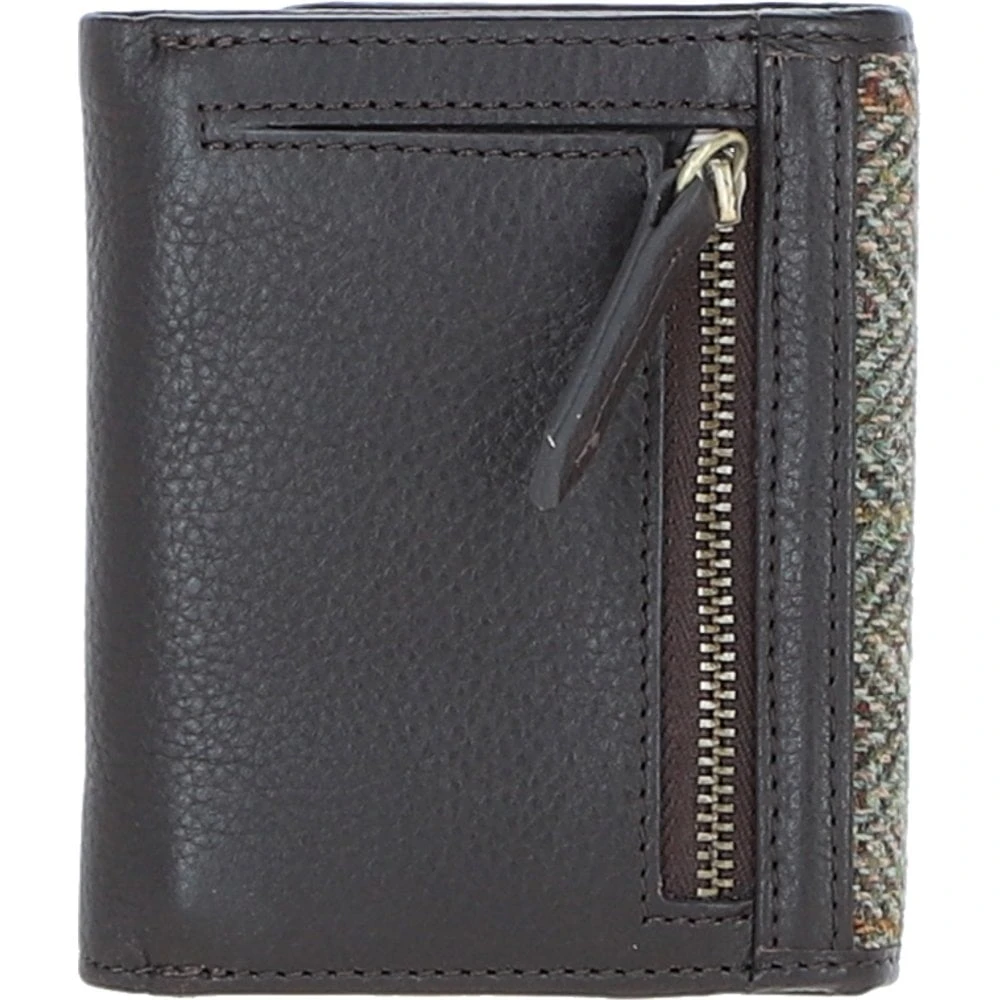 Elegant Leather X Harris Tweed Trifold Twist-Lock Purse Brown/Green: TW-10-09-BG - Image 3