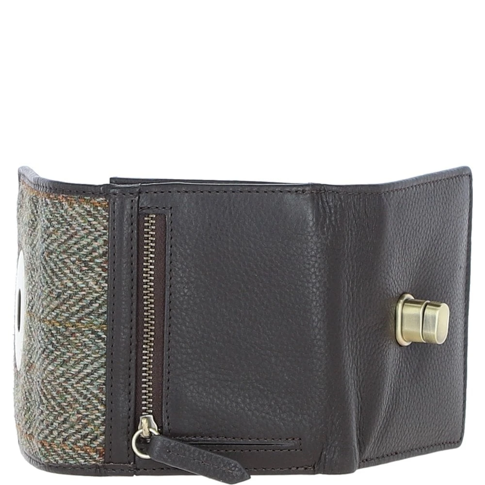 Elegant Leather X Harris Tweed Trifold Twist-Lock Purse Brown/Green: TW-10-09-BG - Image 6