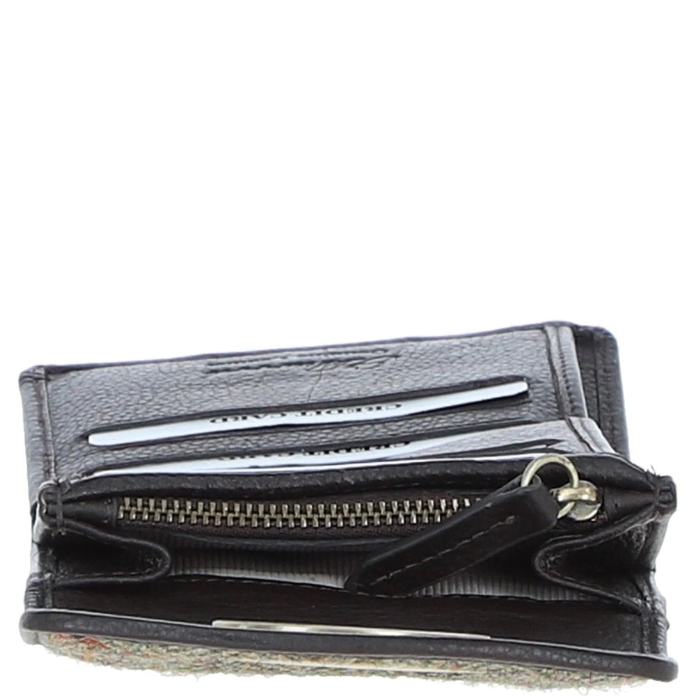 Elegant Leather X Harris Tweed Trifold Twist-Lock Purse Brown/Green: TW-10-09-BG - Image 7