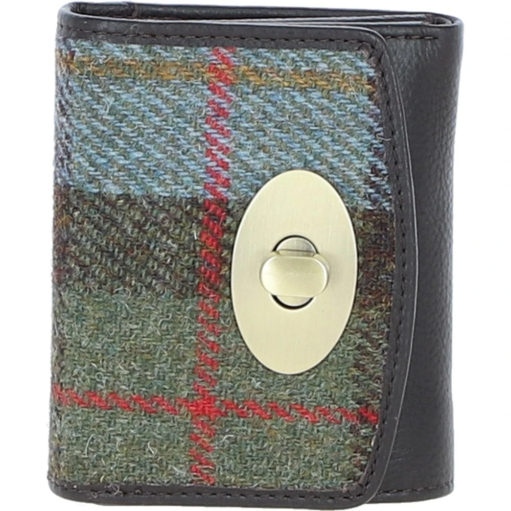 Elegant Leather X Harris Tweed Trifold Twist-Lock Purse Brown/Mcload: TW-10-01-BM