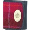 Elegant Leather X Harris Tweed Trifold Twist-Lock Purse Navy/Pink: TW-10-06-NP