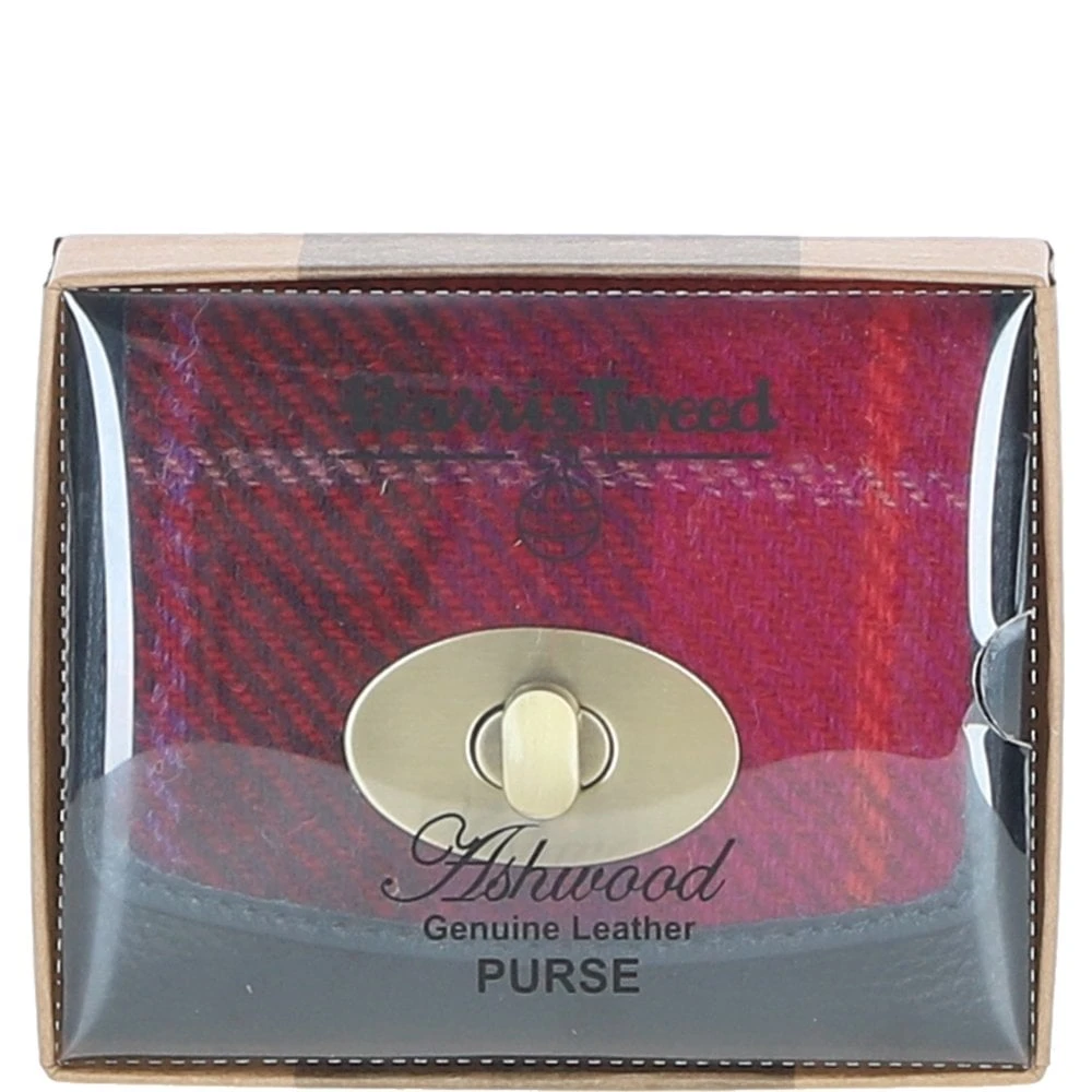 Elegant Leather X Harris Tweed Trifold Twist-Lock Purse Navy/Pink: TW-10-06-NP - Image 2