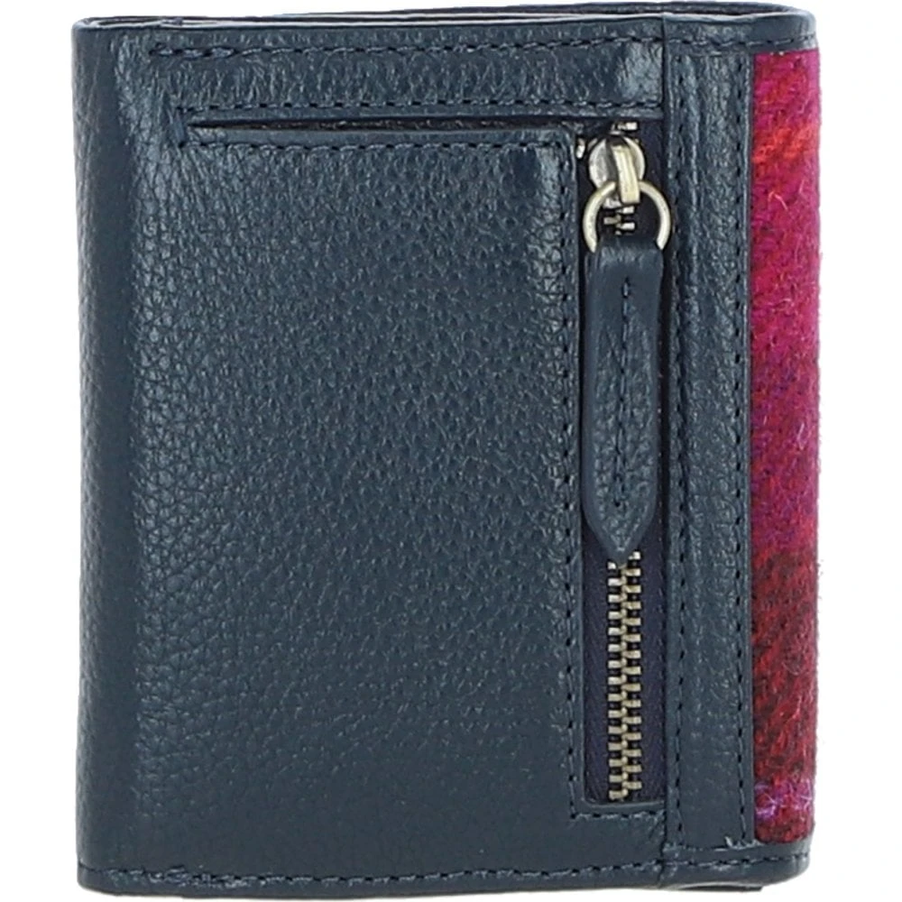Elegant Leather X Harris Tweed Trifold Twist-Lock Purse Navy/Pink: TW-10-06-NP - Image 3