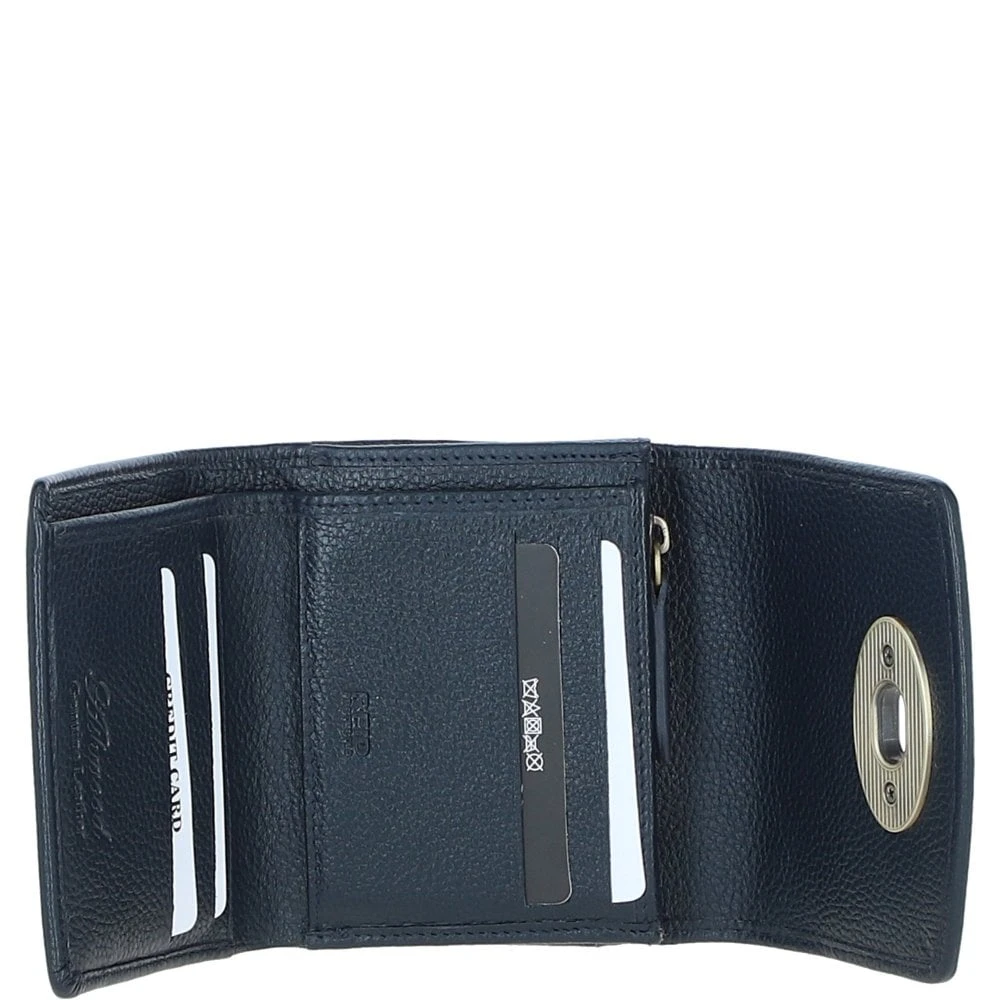 Elegant Leather X Harris Tweed Trifold Twist-Lock Purse Navy/Pink: TW-10-06-NP - Image 4