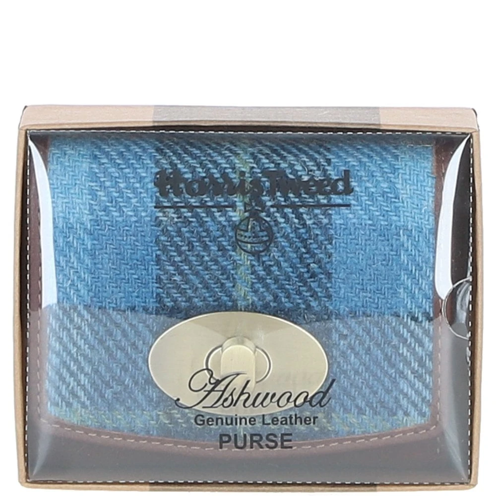 Elegant Leather X Harris Tweed Trifold Twist-Lock Purse Tan/TL Blue: TW-10-05-TB - Image 2