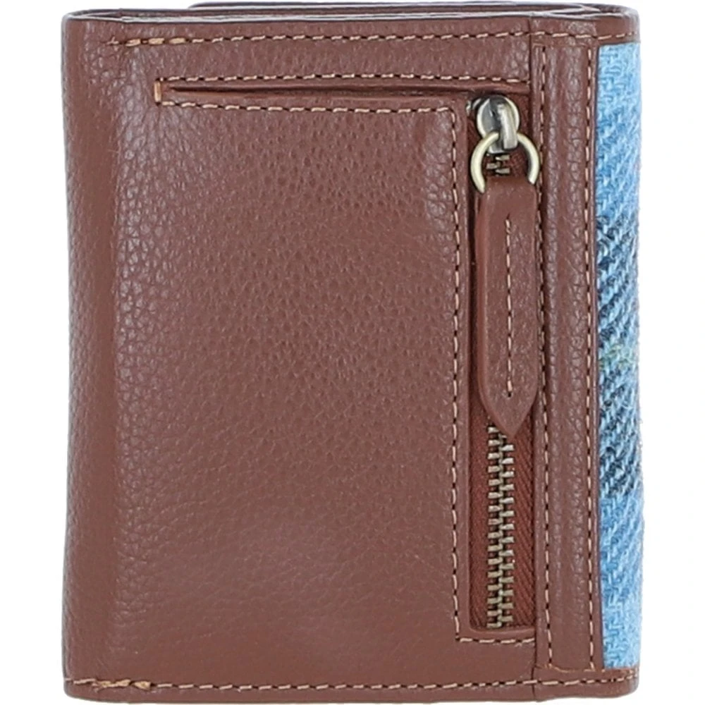 Elegant Leather X Harris Tweed Trifold Twist-Lock Purse Tan/TL Blue: TW-10-05-TB - Image 3