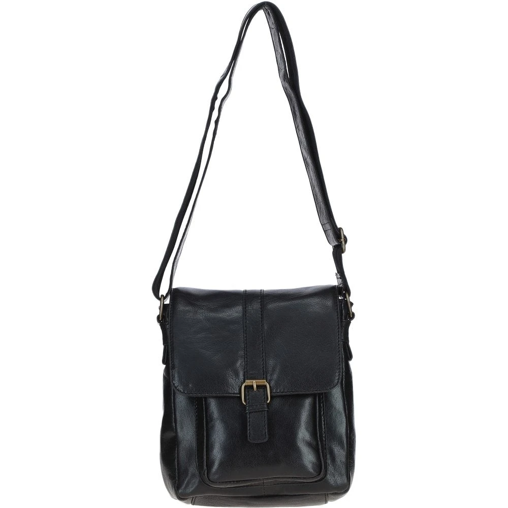 Elegant Leather Messenger Bag With Adjustable Strap Black: TL-003