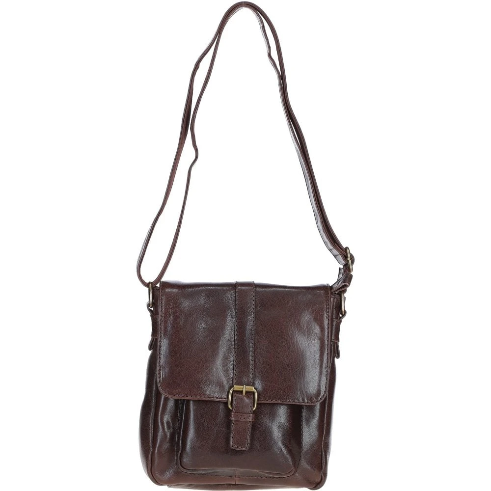Elegant Leather Messenger Bag With Adjustable Strap Brown: TL-003