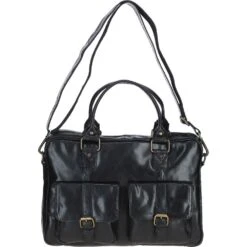 Executive Leather Laptop Bag With Buckle Pockets Black: TL-008