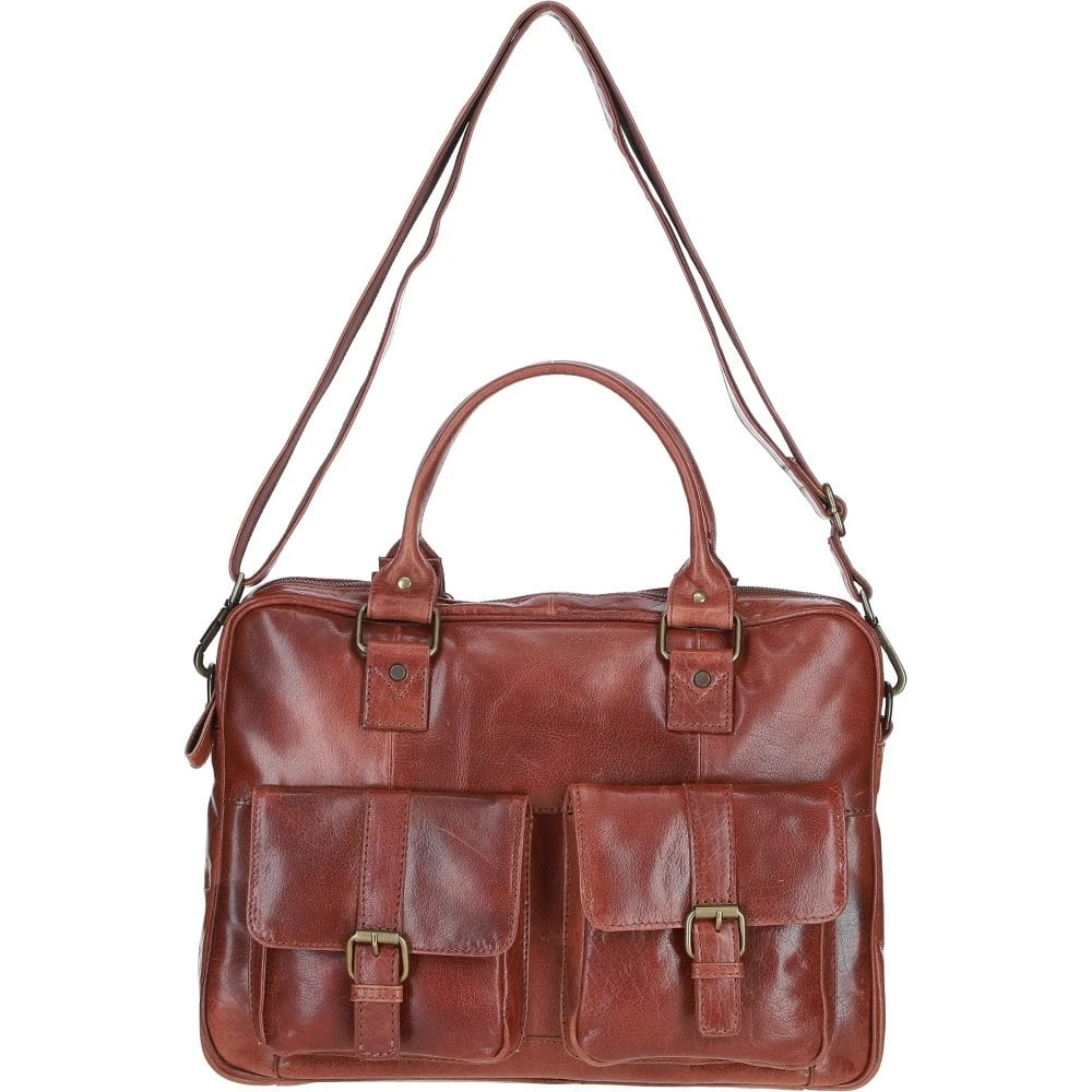 Executive Leather Laptop Bag With Buckle Pockets Bridge: TL-008
