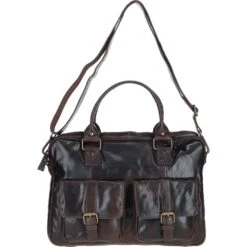 Executive Leather Laptop Bag With Buckle Pockets Brown: TL-008