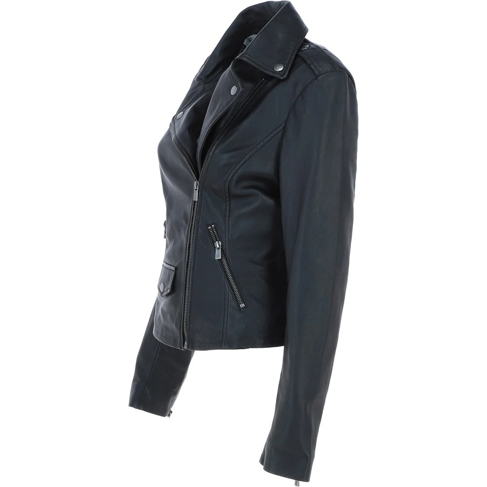 Exquisite Leather Ladies Biker Jacket Black: AWL-1881 - Image 3