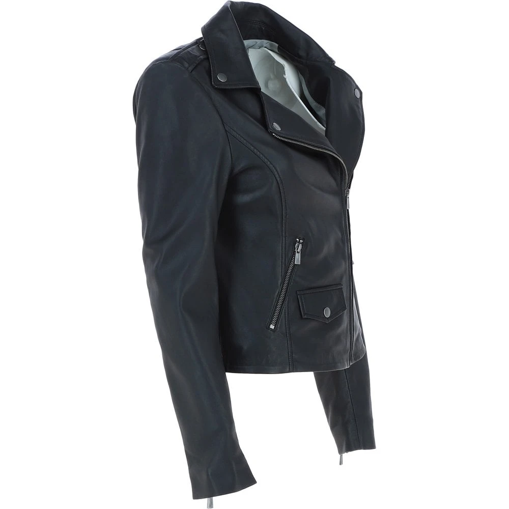 Exquisite Leather Ladies Biker Jacket Black: AWL-1881 - Image 5