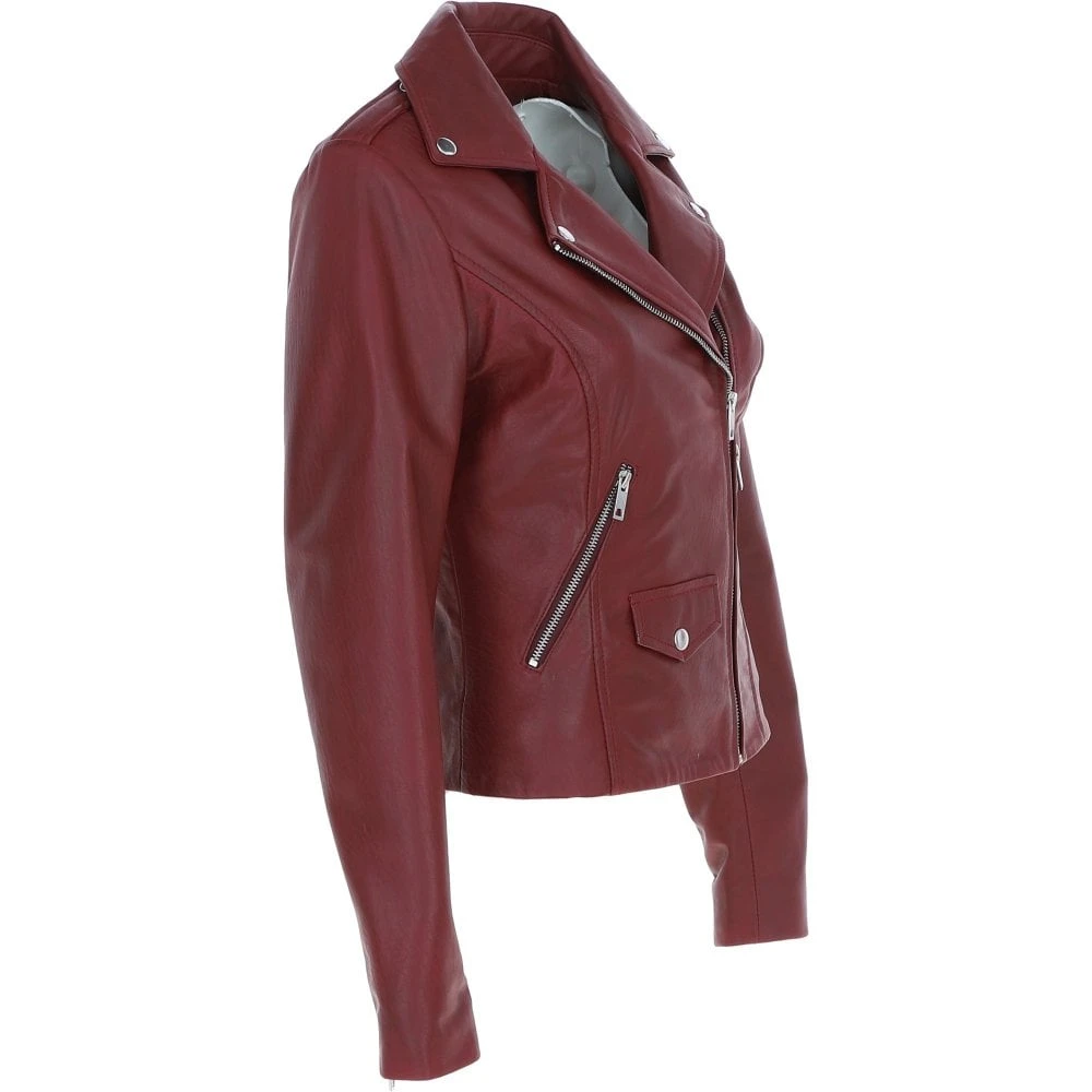 Exquisite Leather Ladies Biker Jacket Burgundy: AWL-1881 - Image 5