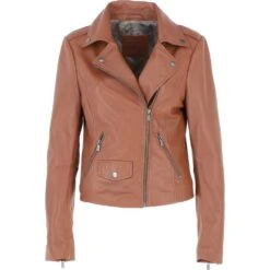 Exquisite Leather Ladies Biker Jacket Tan: AWL-1881
