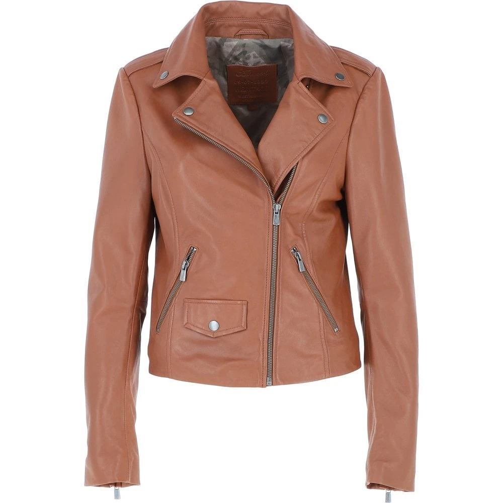 Exquisite Leather Ladies Biker Jacket Tan: AWL-1881