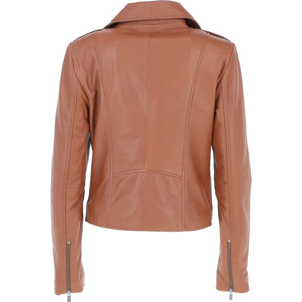 Exquisite Leather Ladies Biker Jacket Tan: AWL-1881 - Image 4