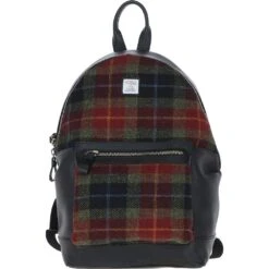 Exquisite Leather X Harris Tweed Large Rucksack Black/Green/Red: TW-43-07-BR