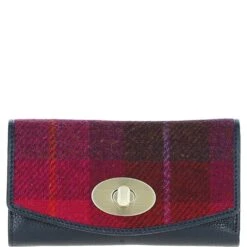 Exquisite Leather X Harris Tweed Twist-Lock Purse Navy/Pink: TW-11-06-NP