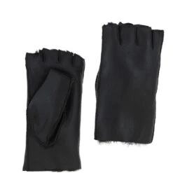 Extra Slim Sheepskin Leather Fingerless Glove Black/Black: Lancy