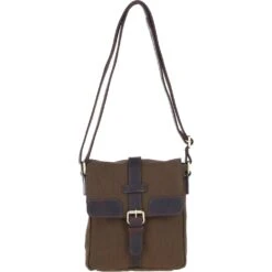 Canvas & Leather Crossbody Bag Brandy/green: FEN-753