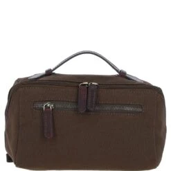 Canvas & Leather Wash Bag Brandy/green: FEN-759