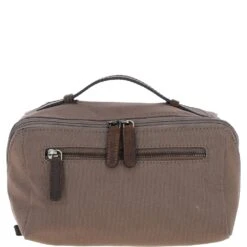Canvas & Leather Wash Bag Mud/grey: FEN-759
