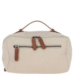 Canvas & Leather Wash Bag Tan/cream: FEN-759