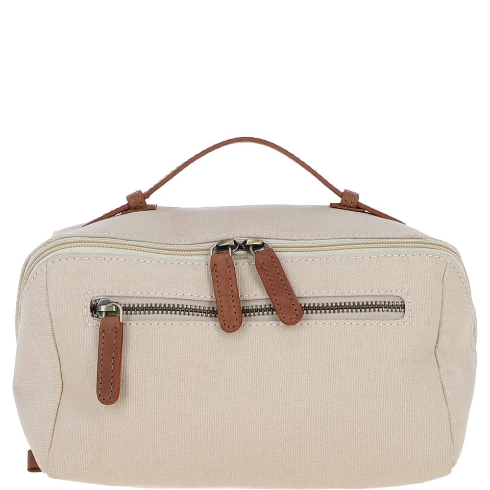 Canvas & Leather Wash Bag Tan/cream: FEN-759