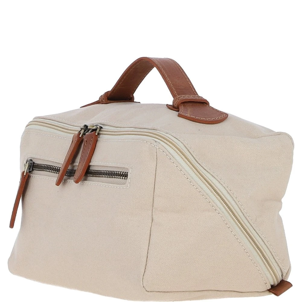 Canvas & Leather Wash Bag Tan/cream: FEN-759 - Image 2
