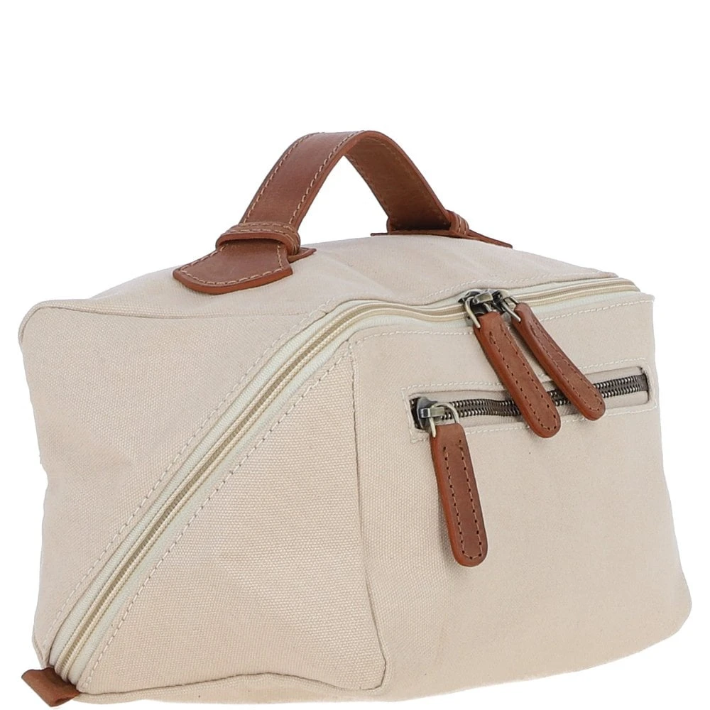 Canvas & Leather Wash Bag Tan/cream: FEN-759 - Image 4