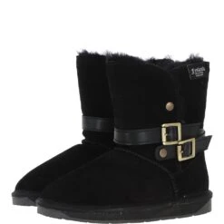 Classic 8" Suede Sheepskin Belt Boots : Black