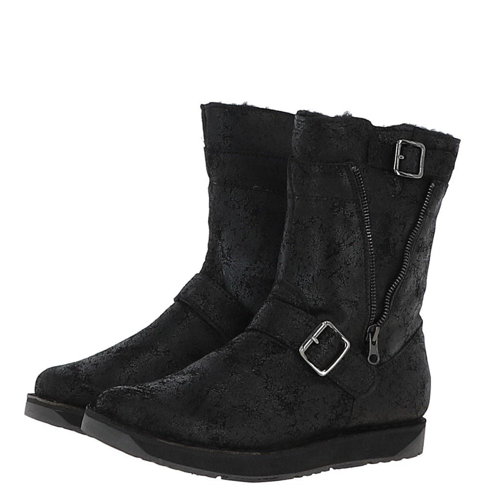 Classic 9" Vintage Sheepskin Biker Boots : Black