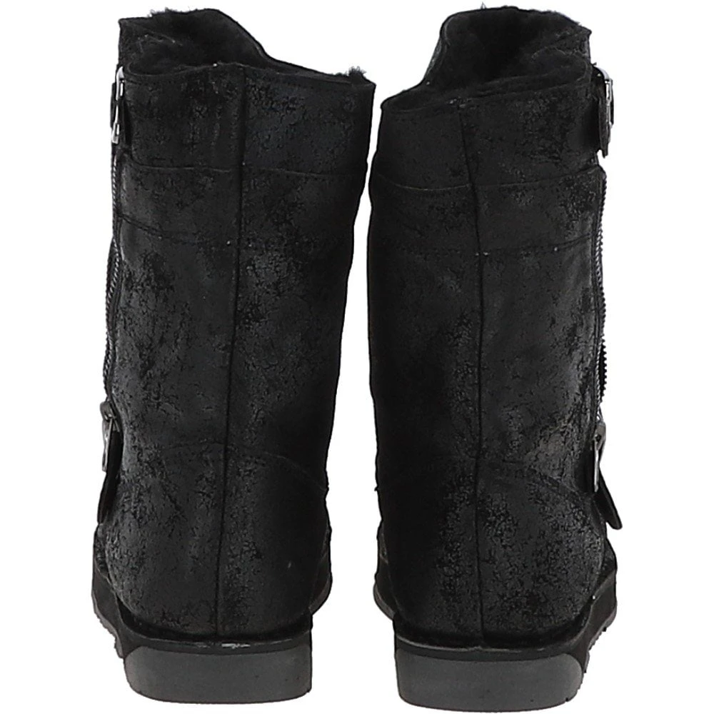 Classic 9" Vintage Sheepskin Biker Boots : Black - Image 2