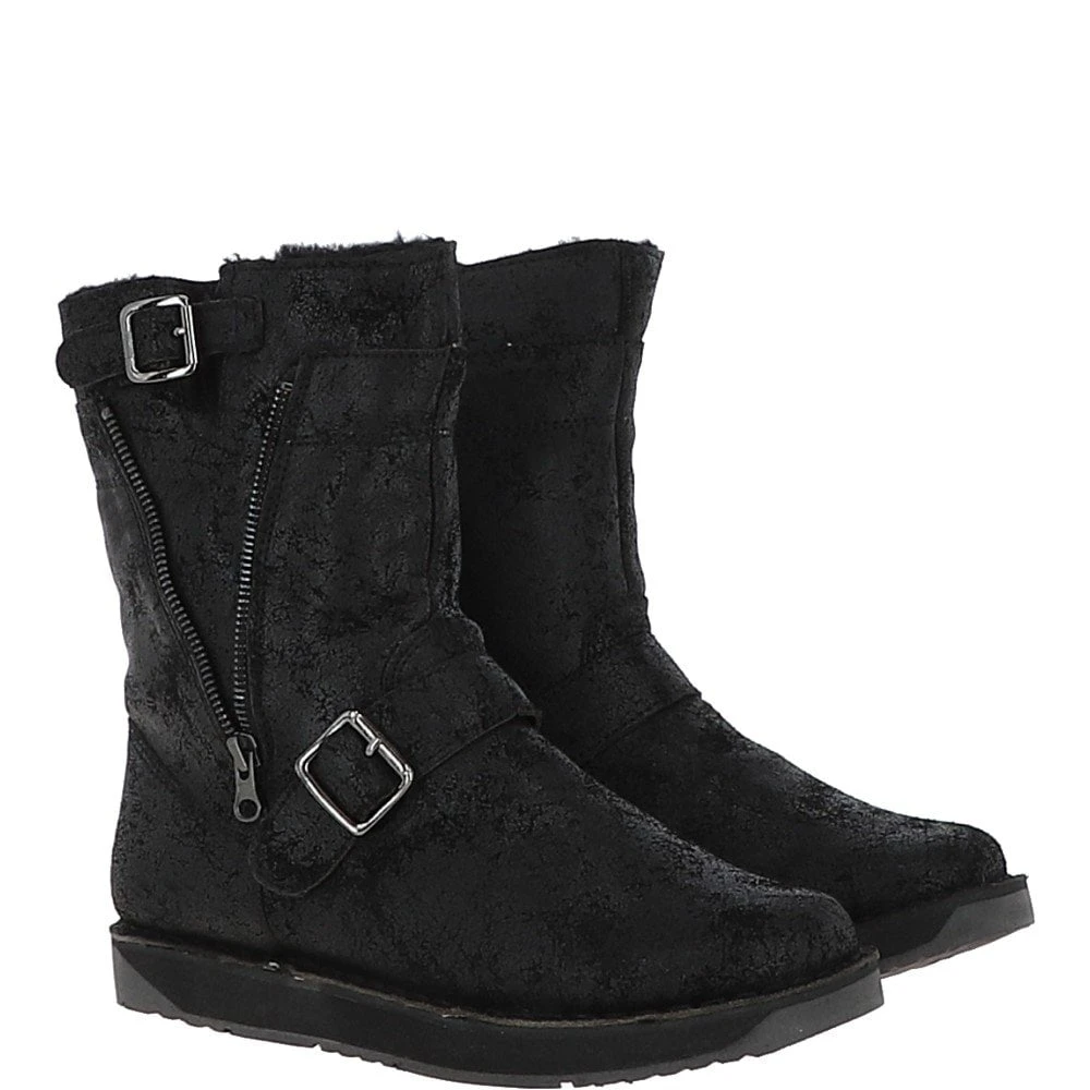 Classic 9" Vintage Sheepskin Biker Boots : Black - Image 3