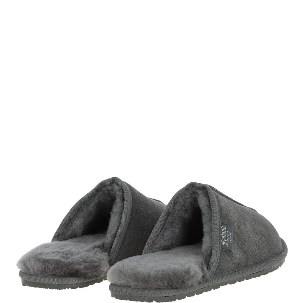 Classic Mens Suede Sheepskin Slippers Grey - Image 4