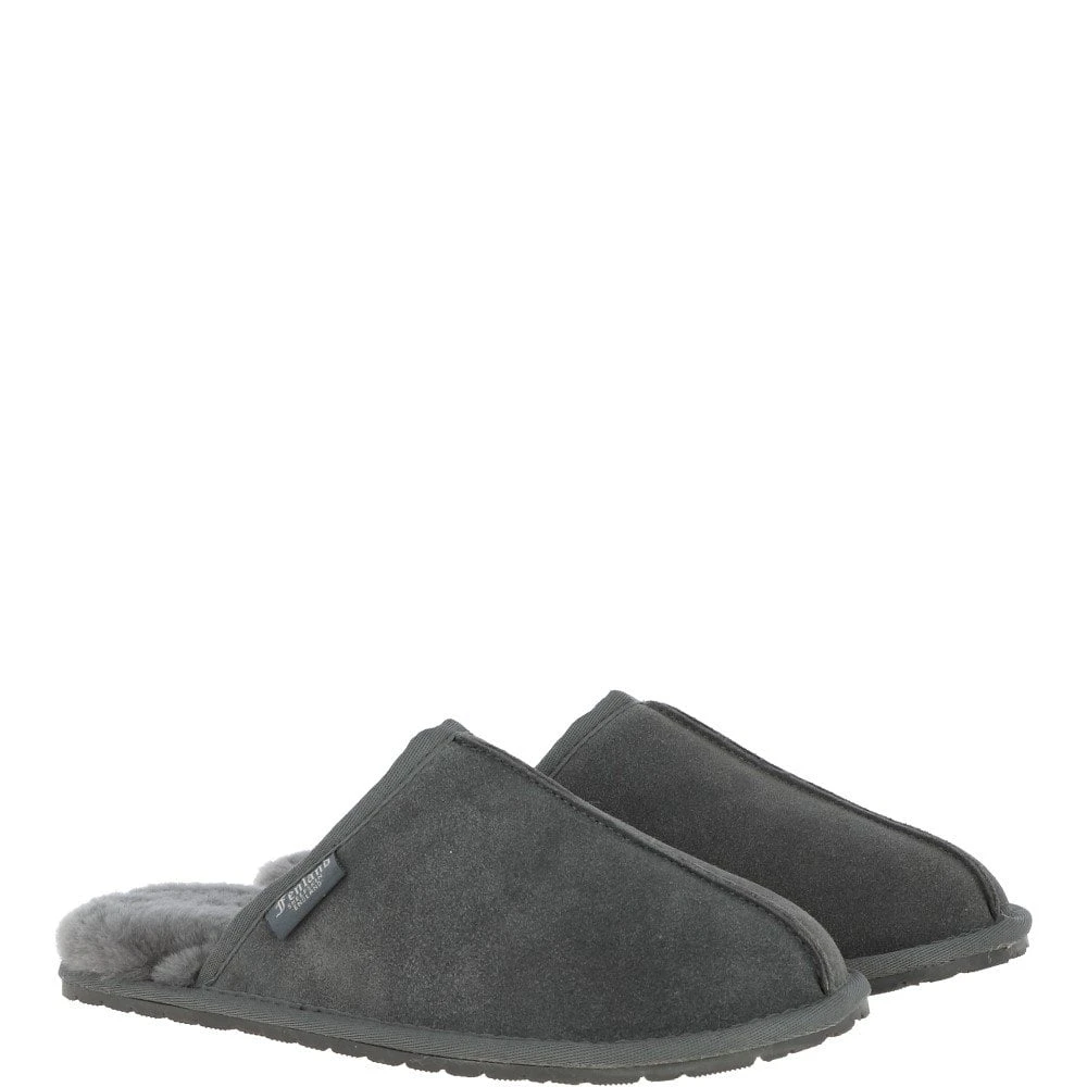 Classic Mens Suede Sheepskin Slippers Grey - Image 5