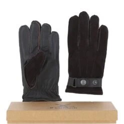 Leather And Suede Gloves Dk Brown: FEN-1006
