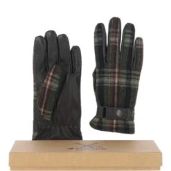 Leather & Tweed Gloves Dk Brown/Green: FEN-1015