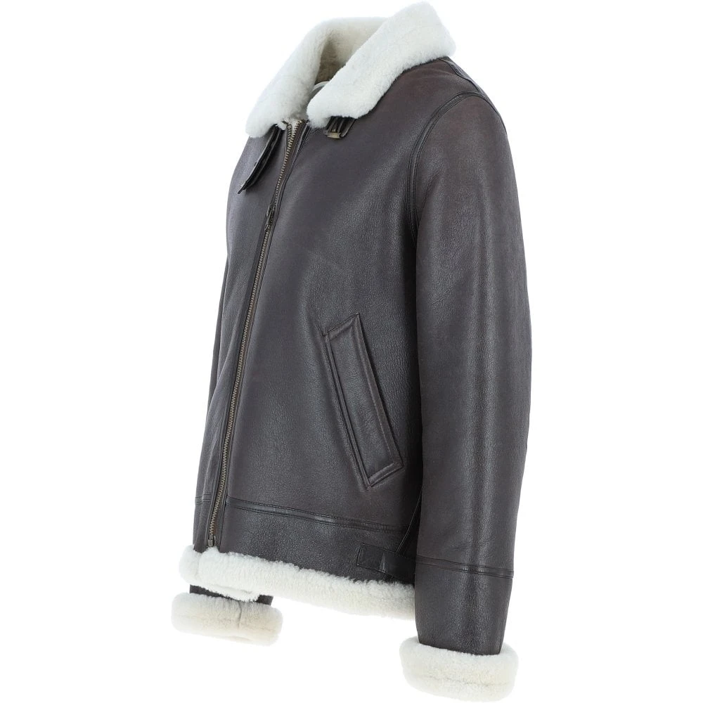 Sheepskin Flying Jacket Brown/Cream: Fen B3 - Image 2