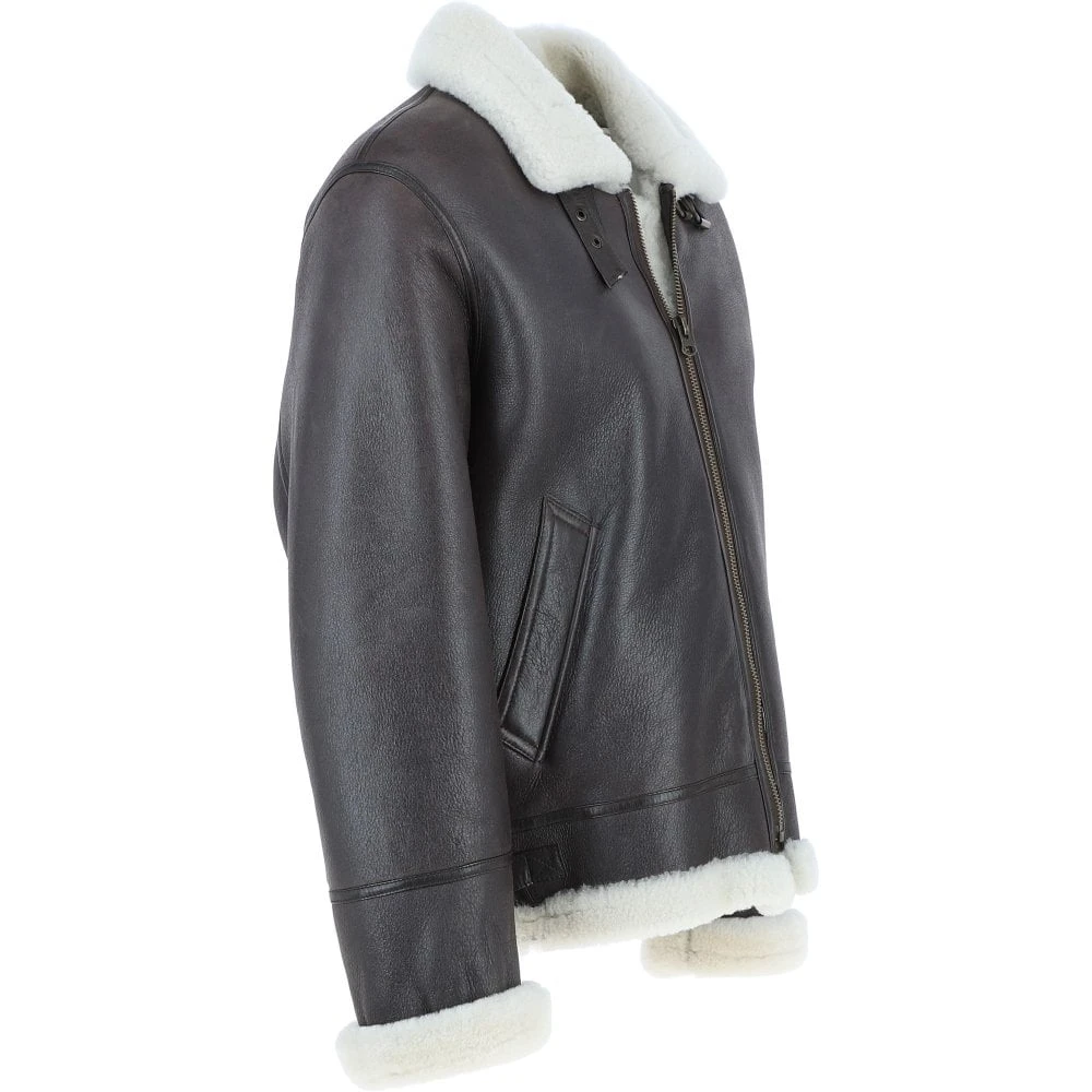 Sheepskin Flying Jacket Brown/Cream: Fen B3 - Image 4