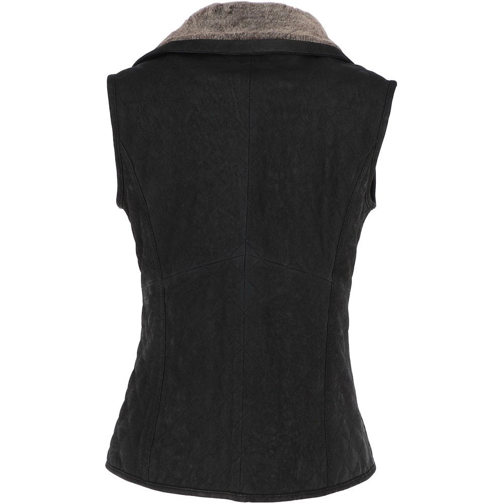 Fitted Leather Gilet With Faux Fur Collar Black/snu : Cumbria - Image 4