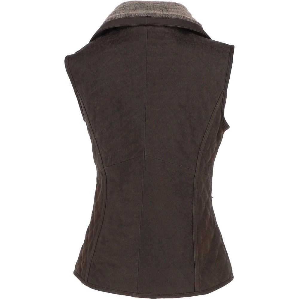 Fitted Leather Gilet With Faux Fur Collar Brown/snu : Cumbria - Image 4