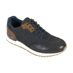 Classic Lace-up Style Trainers Navy/Tan: LC CHICAGO