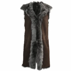 Hooded Long Suede Toscana Gilet Brown : Mariana