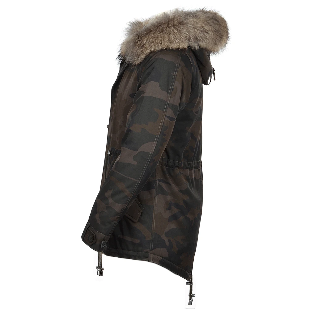 Hooded Raccoon Fur Camouflage Parka Khaki Green : Nemesis - Image 2